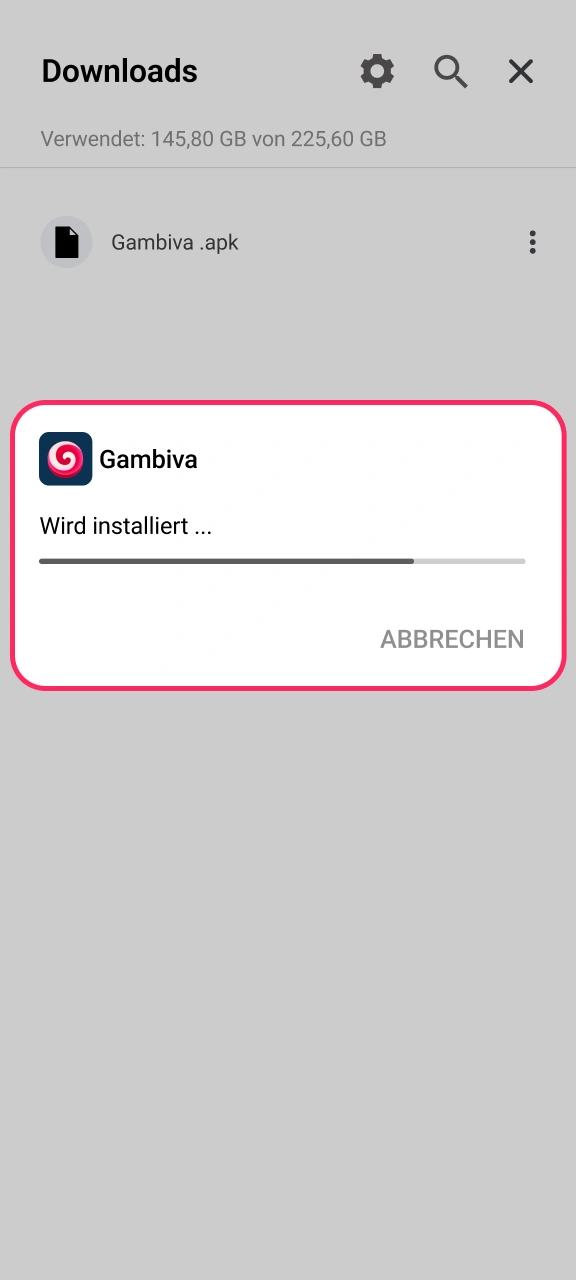 Beenden Sie den gesamten Einrichtungsvorgang für die mobile Gambiva Anwendung.