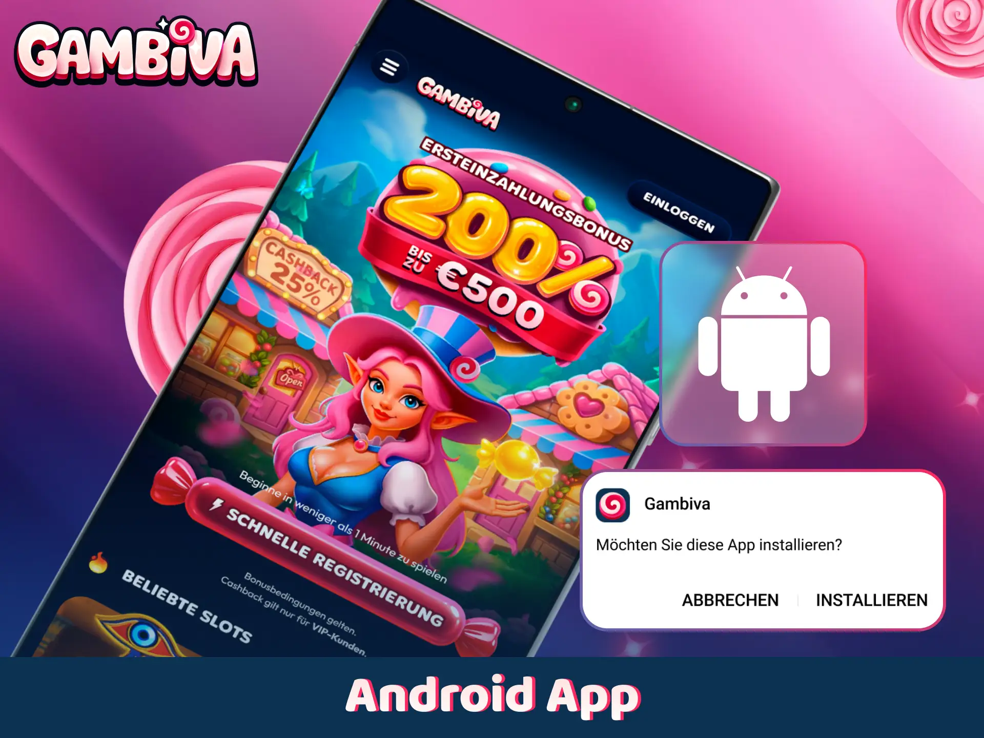 Installieren Sie die mobile Gambiva Anwendung auf Ihrem Android-Smartphone.