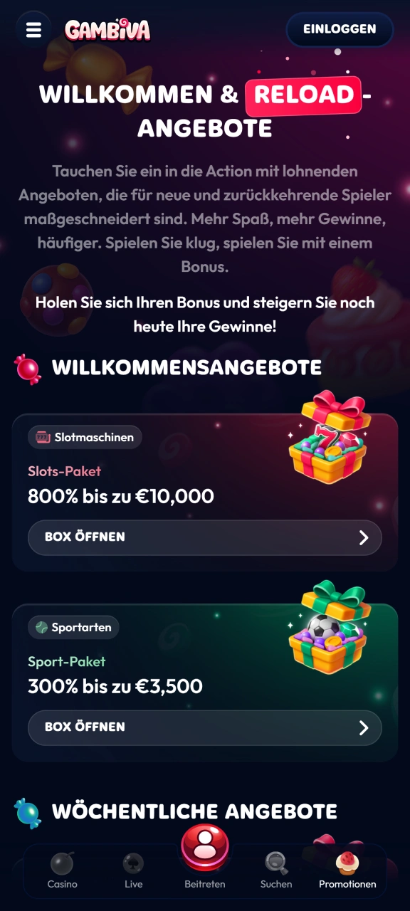 Sichern Sie sich exklusive Bonusangebote in der mobilen Gambiva Anwendung.