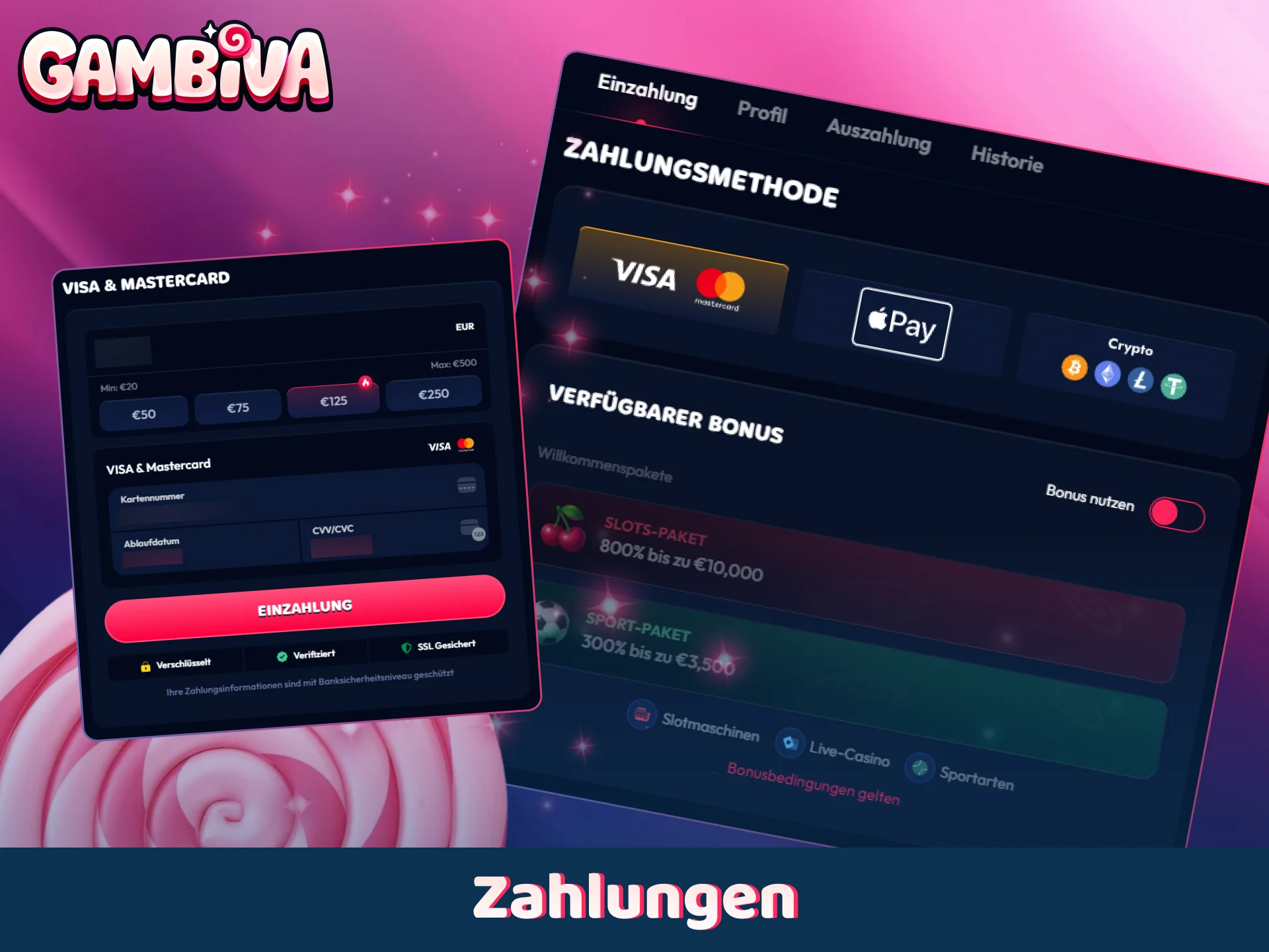 Wählen Sie eine sichere Methode für Ein- und Auszahlungen bei Gambiva.