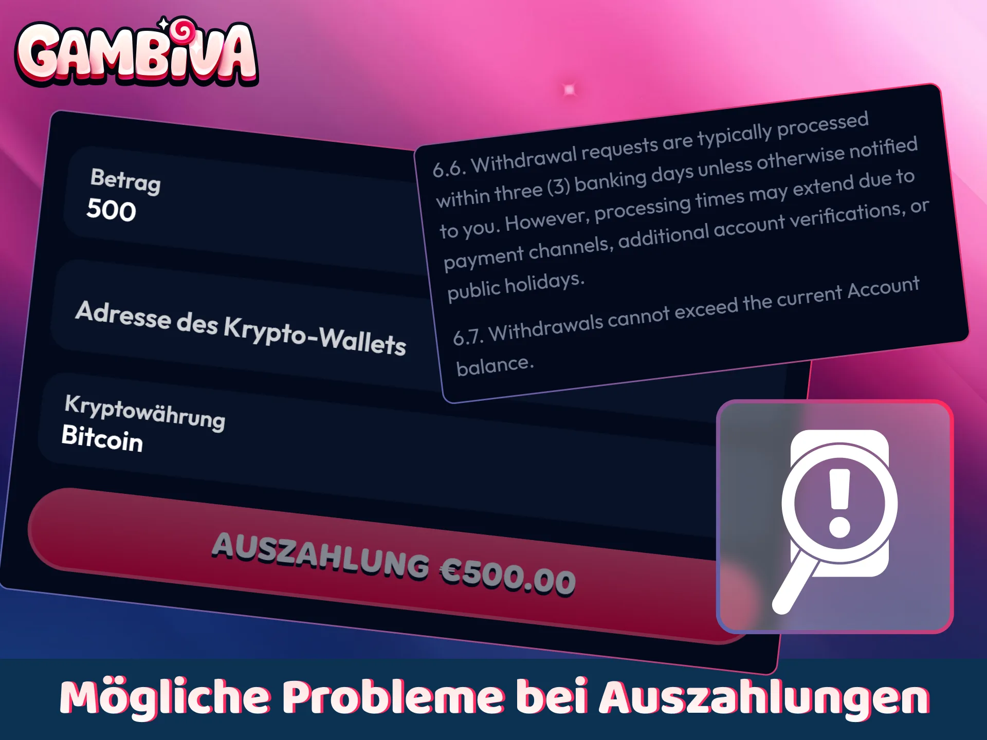 Beheben Sie eventuelle Fehler bei Ihrer Auszahlung auf Gambiva.