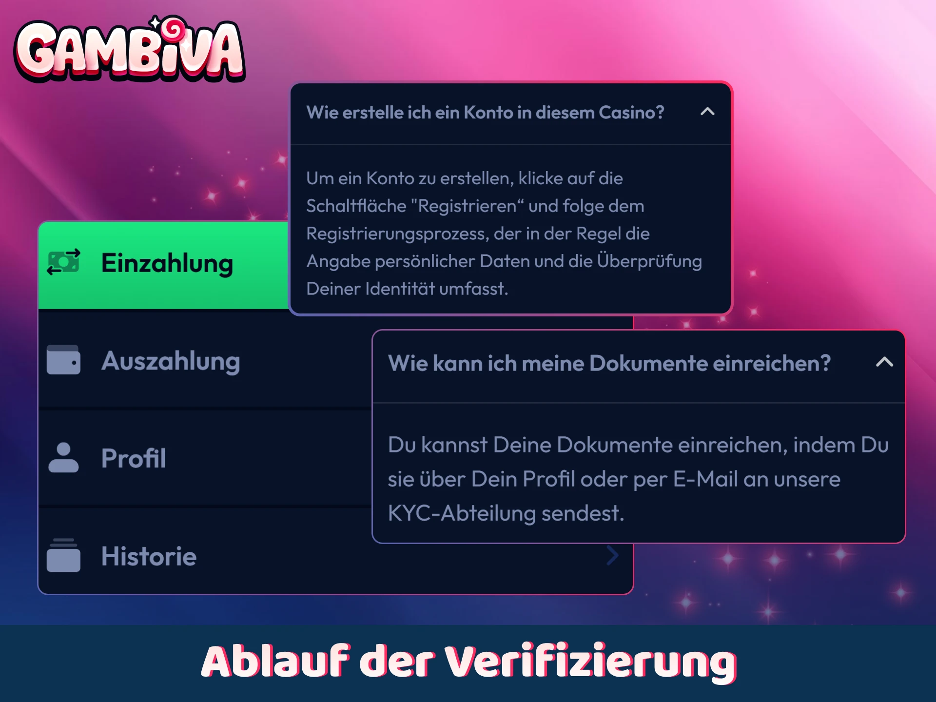Schließen Sie die Identitätsprüfung für Ihr neues Gambiva Konto erfolgreich ab.