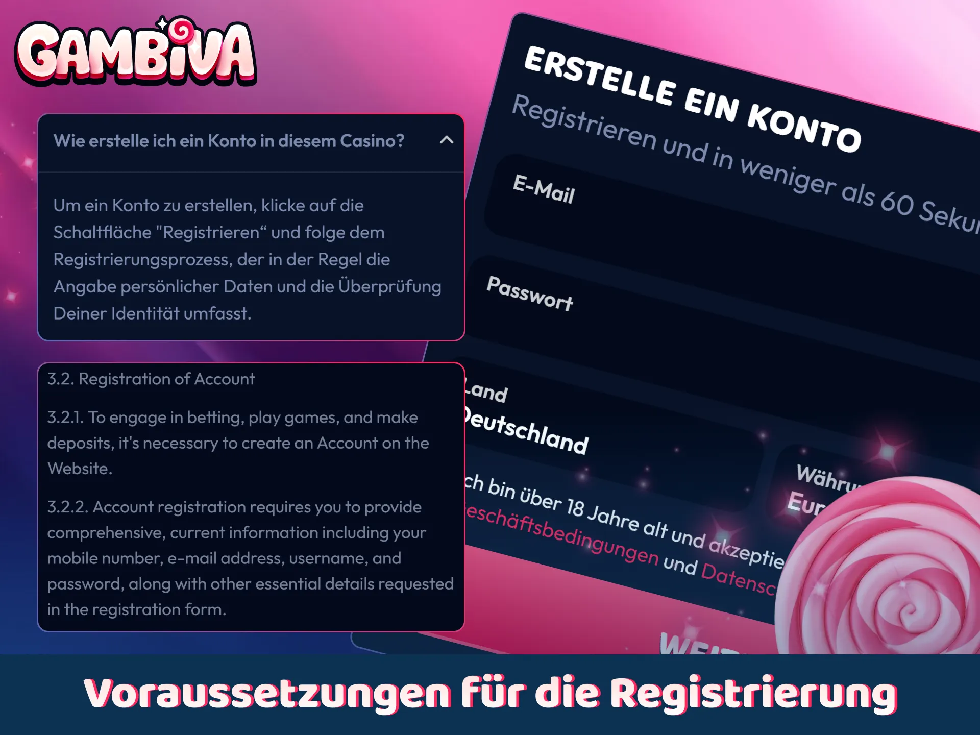 Überprüfen Sie die Voraussetzungen für Ihre erfolgreiche Anmeldung bei Gambiva.