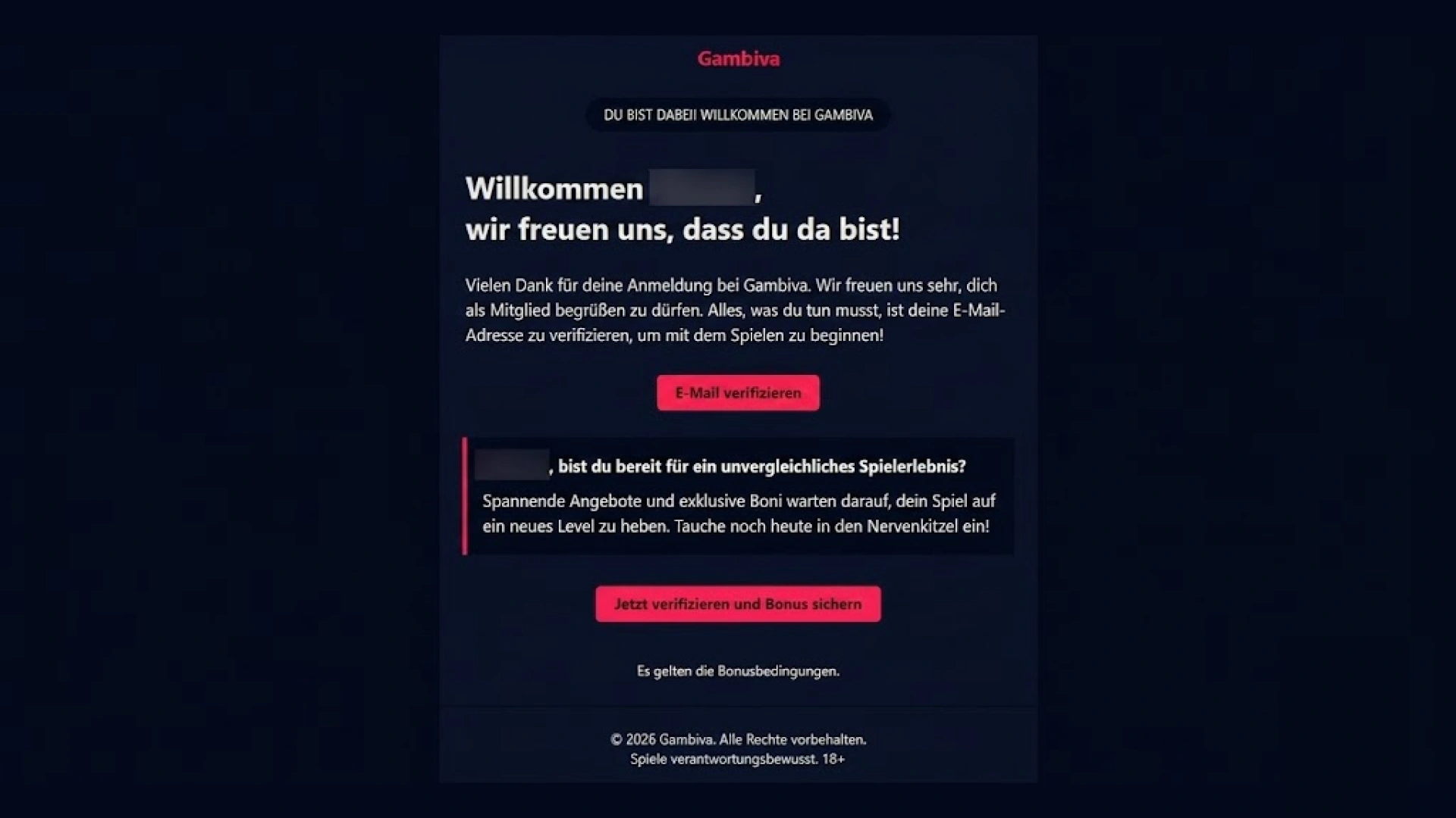 Aktivieren Sie Ihr neues Spielerkonto über den zugesendeten Gambiva Link.