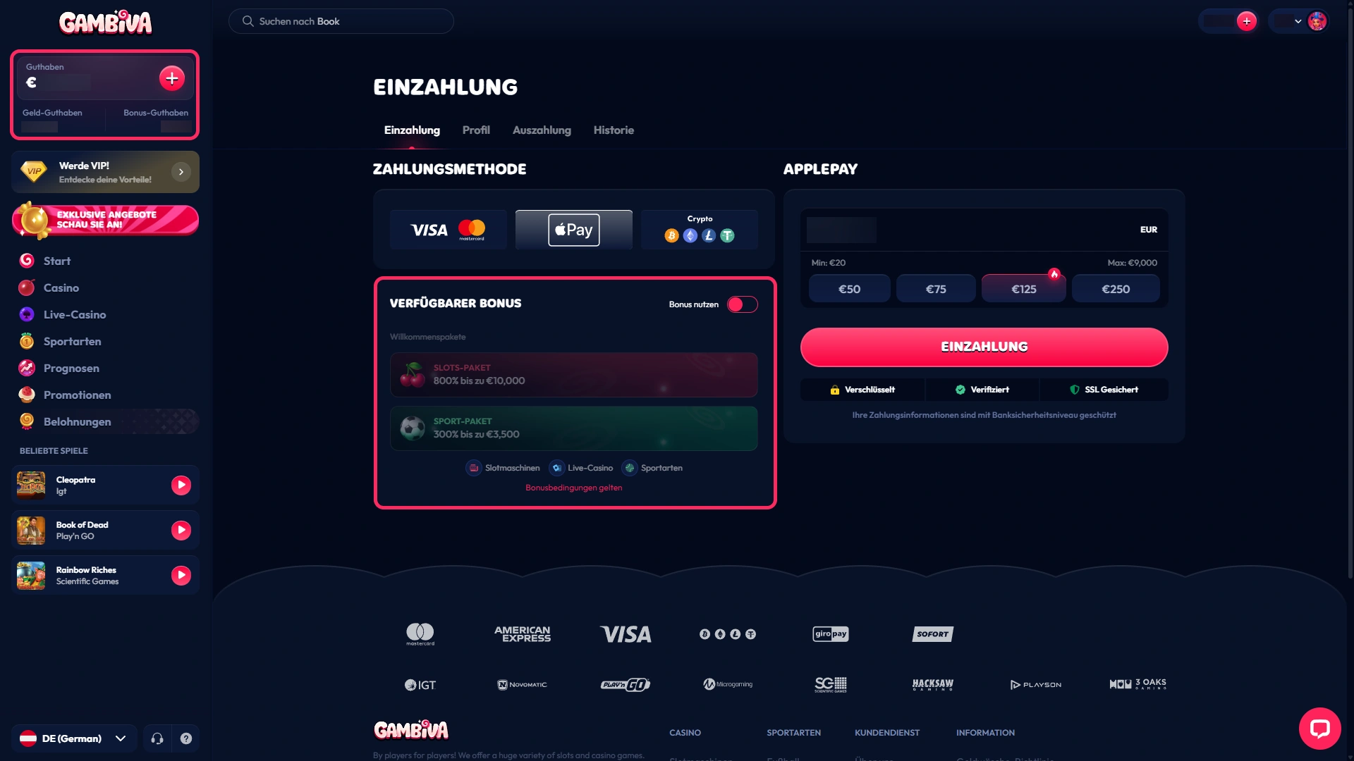 Kontrollieren Sie das verfügbare Extraguthaben in Ihrem Gambiva Profil.