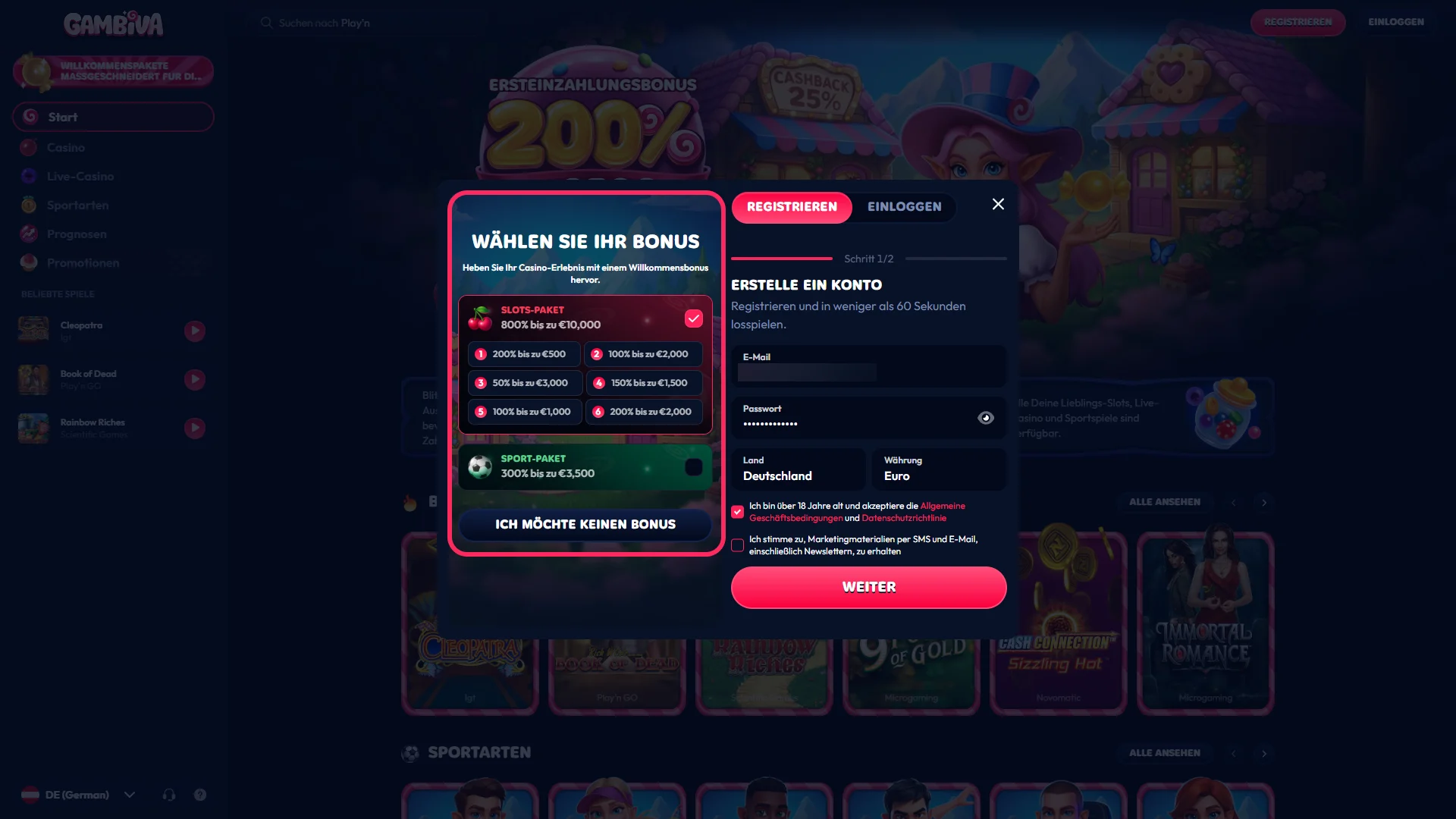 Aktivieren Sie Ihren Gutscheincode für zusätzliche Vorteile bei Gambiva.