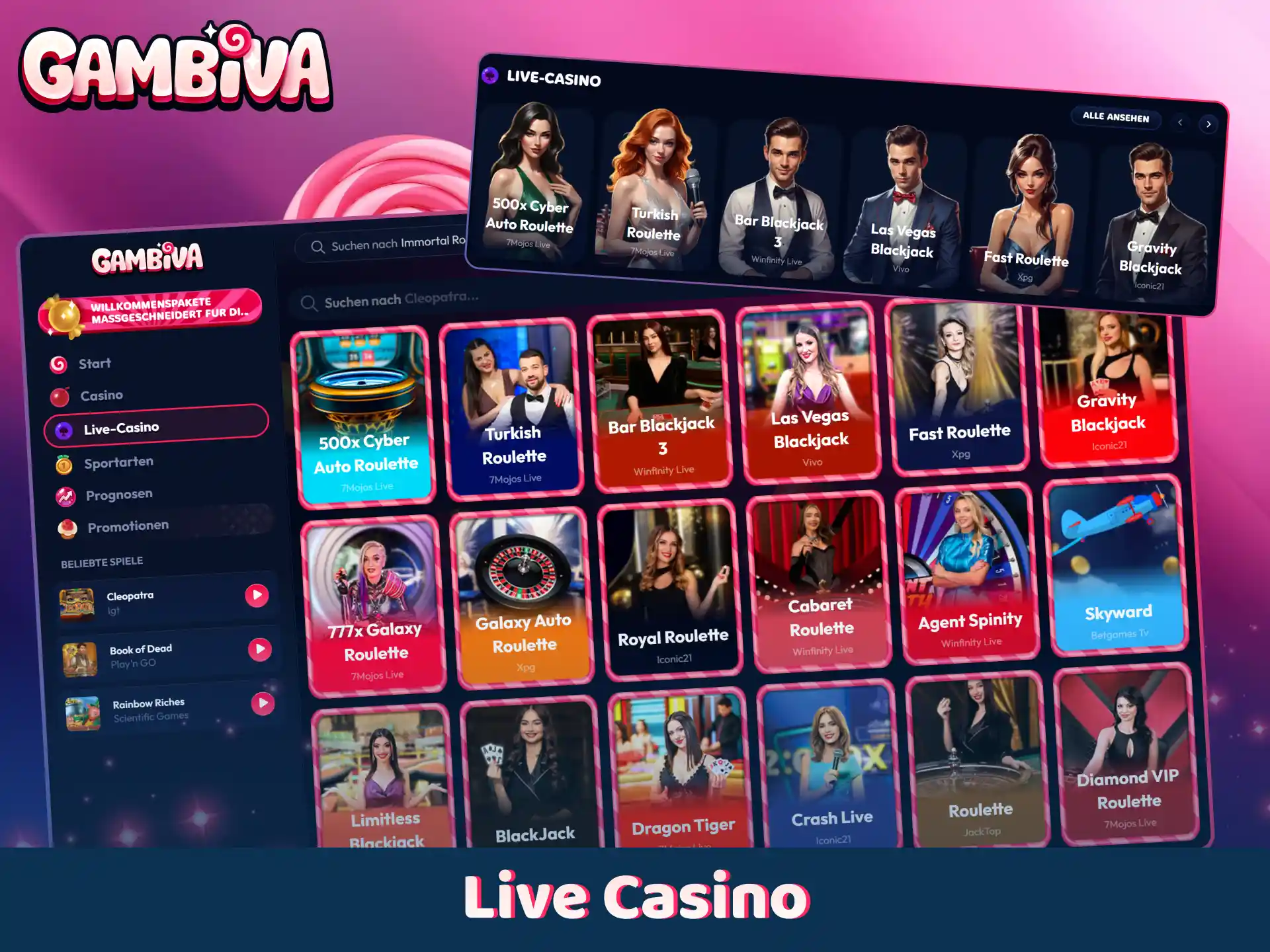 Spielen Sie interaktive Live-Spiele mit echten Dealern auf Gambiva.
