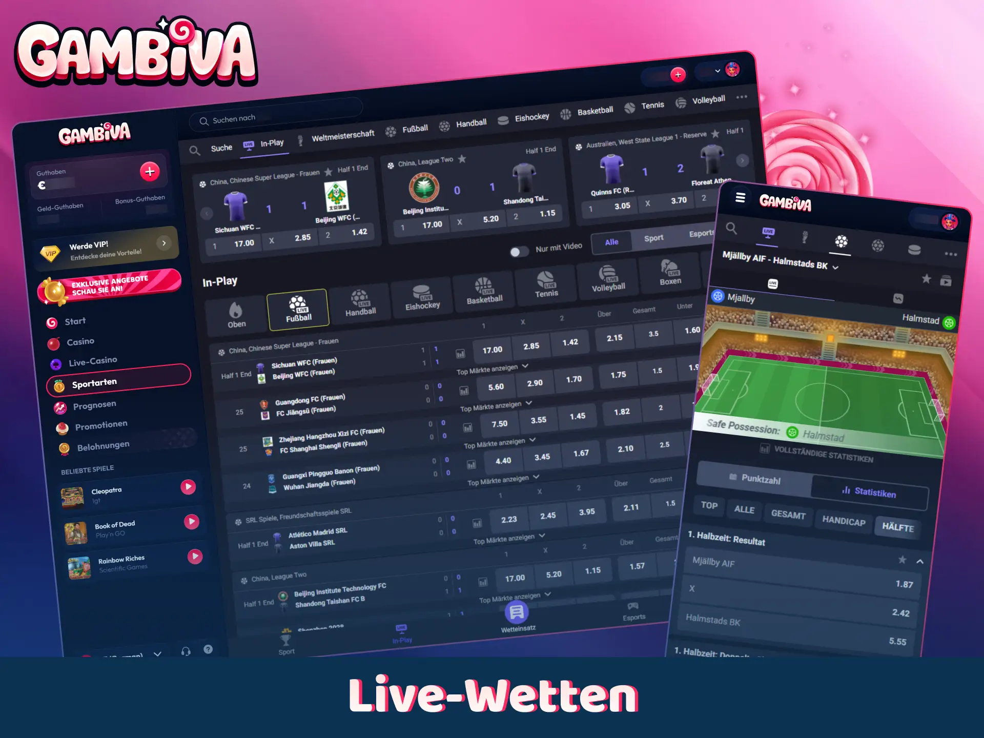Verfolgen Sie die laufenden Spiele und platzieren Sie Ihre Wetten in Echtzeit auf Gambiva.