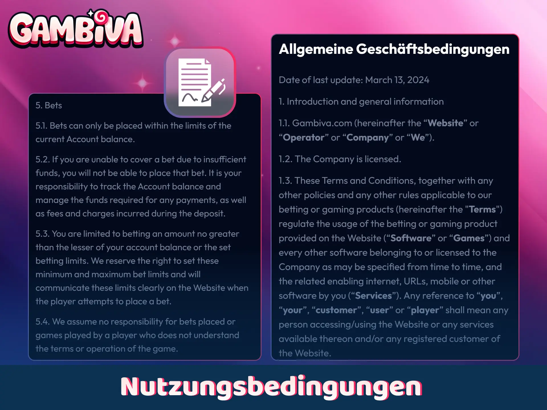 Lesen Sie die allgemeinen Richtlinien und Vorgaben von Gambiva.