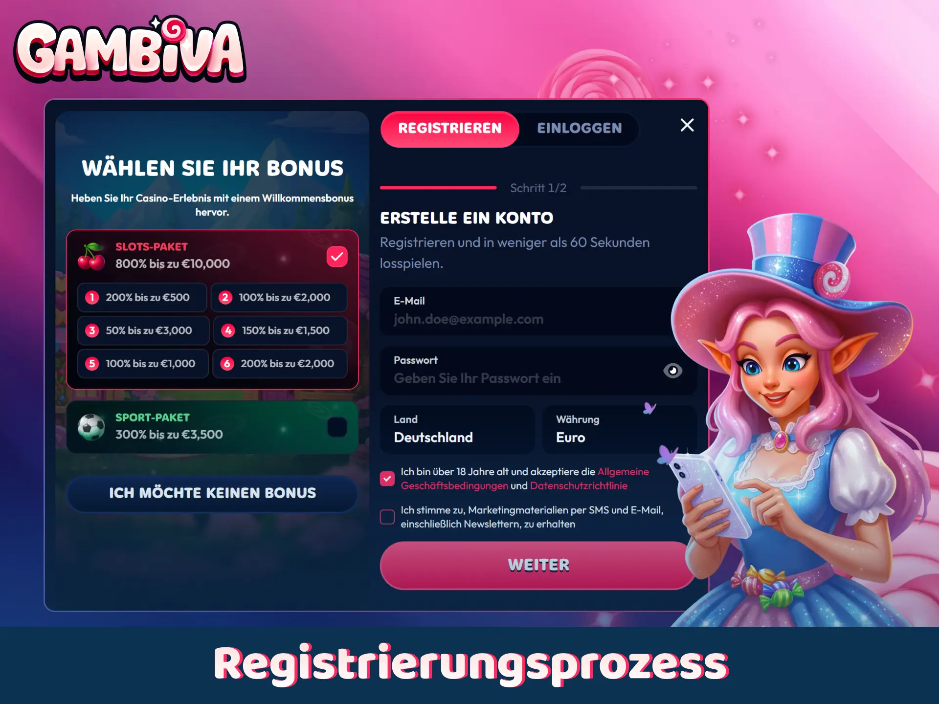 Folgen Sie der einfachen Anleitung zur schnellen Anmeldung auf Gambiva.