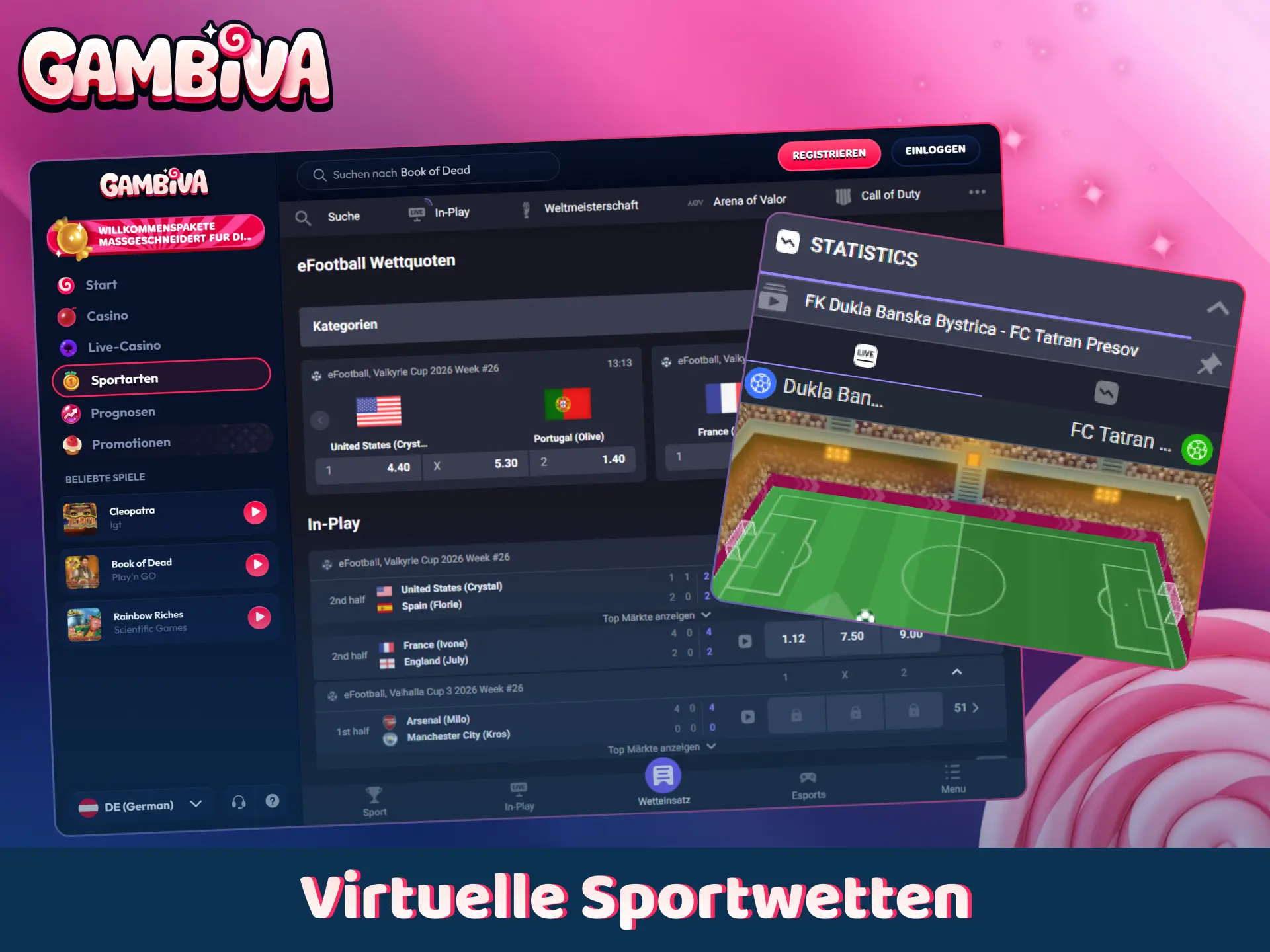 Wetten Sie auf virtuelle Sportereignisse auf dem Gambiva.